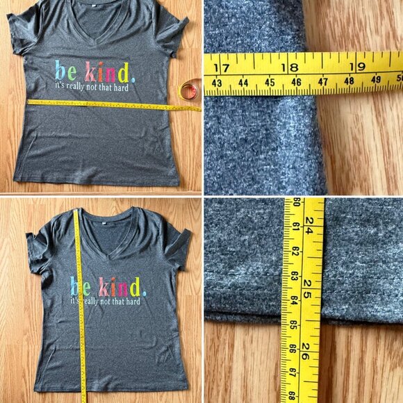 Be Kind Graphic Tee Size S Heather Gray Short Sleeve V Neck Positive Quote Top - Picture 6 of 9